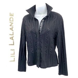 LILI LALANDE Parts French VNec Zig Zag Sheer Black Blouse Made in France SZ 46